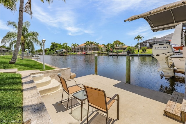 dock area with a water view