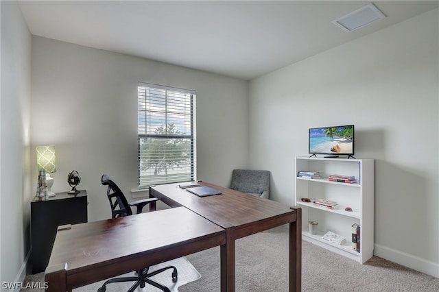 view of carpeted home office