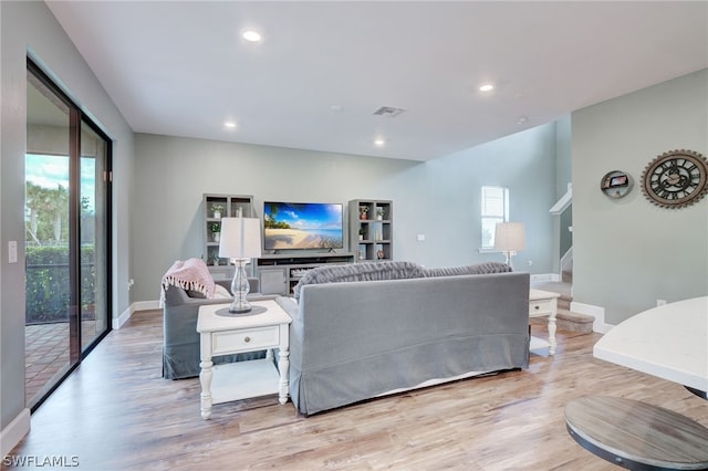 living room with light wood-type flooring