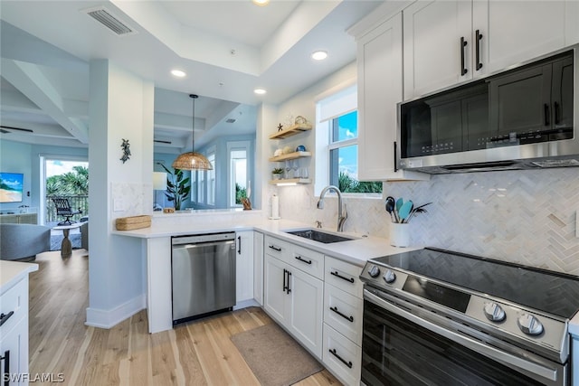 kitchen with white cabinets, a healthy amount of sunlight, sink, and appliances with stainless steel finishes