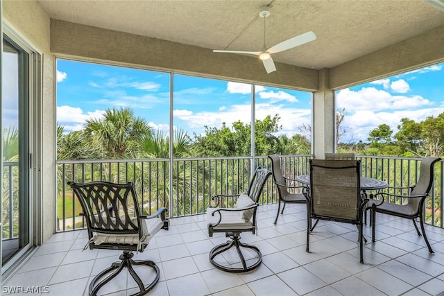 sunroom featuring ceiling fan