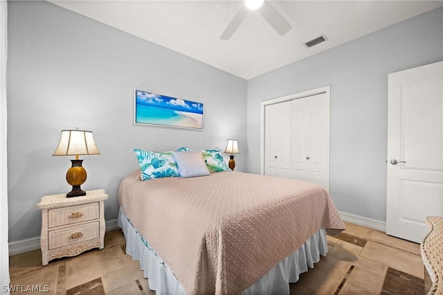 bedroom with a closet and ceiling fan