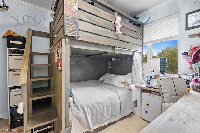 tiled bedroom with crown molding