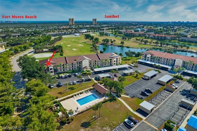 aerial view with a water view