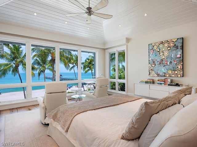 1270 Gulf Shore Blvd S, Naples, FL 34102 - bedroom with a water view, wooden ceiling, and recessed lighting