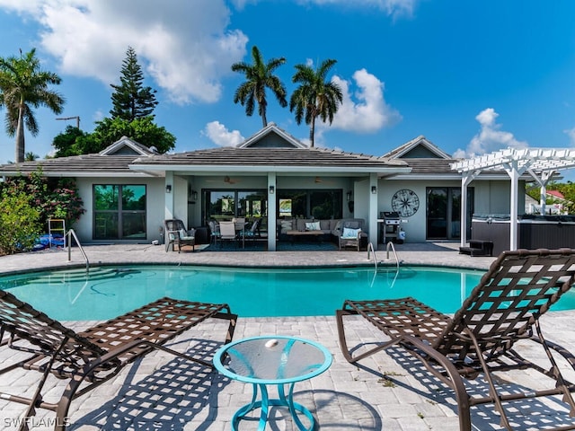 view of pool featuring a pergola and a patio area