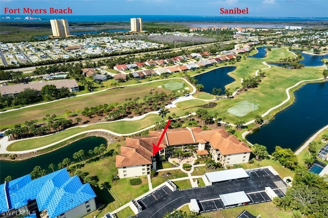 aerial view with a water view