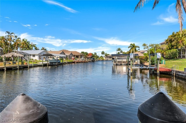 view of dock with a water view