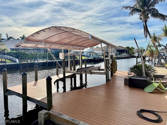 view of dock with a water view