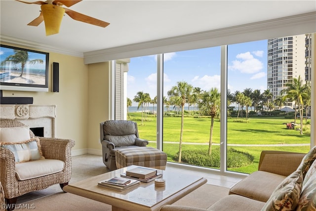 interior space featuring a wealth of natural light and ornamental molding