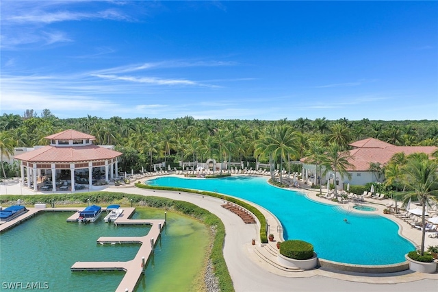 view of swimming pool with a gazebo