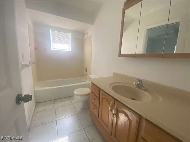 full bathroom with vanity, toilet, tile patterned floors, and tub / shower combination