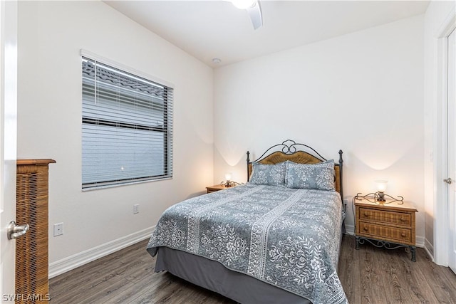 bedroom featuring wood-type flooring and ceiling fan