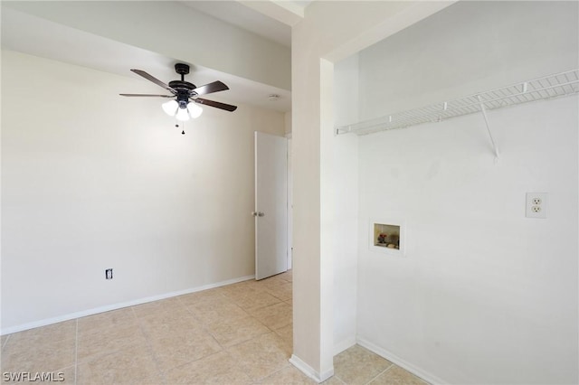 laundry area with ceiling fan and hookup for a washing machine