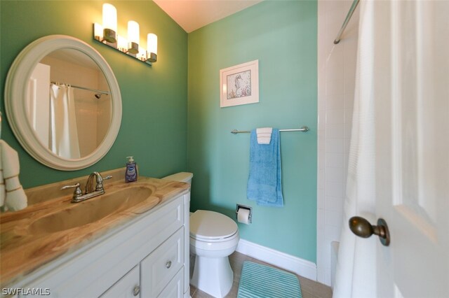 full bathroom with vanity, toilet, and shower / bathtub combination with curtain