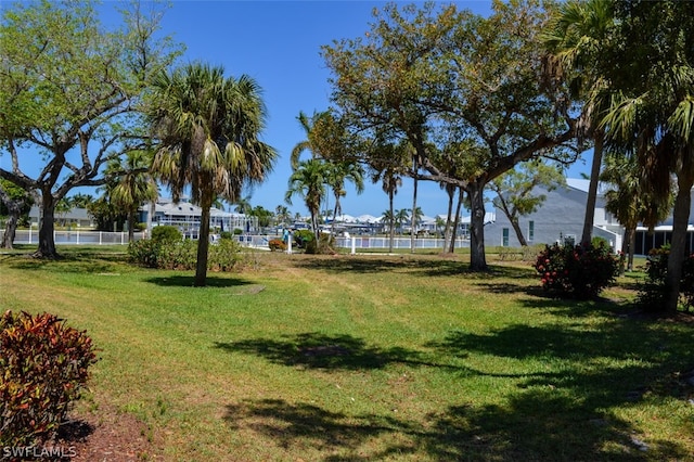 view of yard with a water view