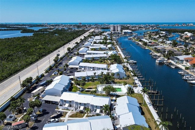 aerial view featuring a water view