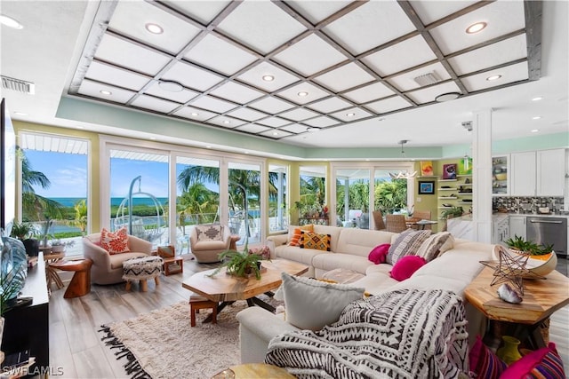 sunroom / solarium with coffered ceiling