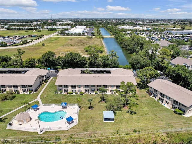 aerial view featuring a water view