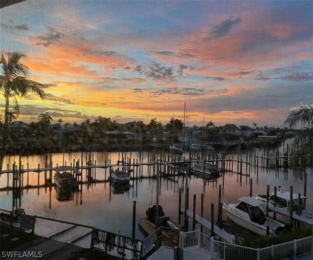 view of dock with a water view