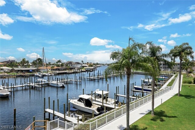 view of dock with a water view