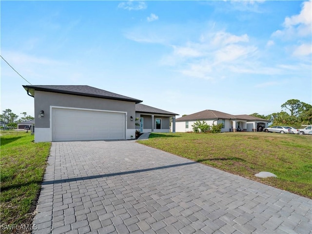 2917 NW 19th Ter, Cape Coral, FL 33993 - single story home with a front lawn, stucco siding, decorative driveway, and a garage