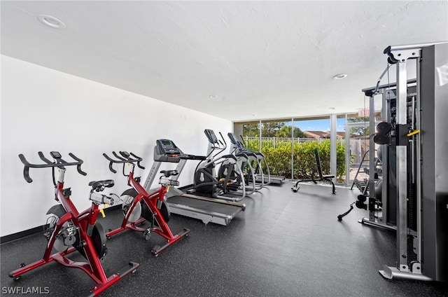 gym featuring floor to ceiling windows