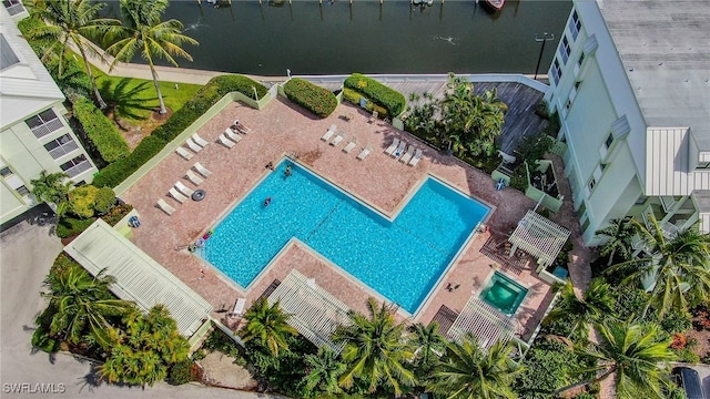 bird's eye view featuring a water view