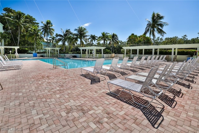 view of swimming pool with a patio area