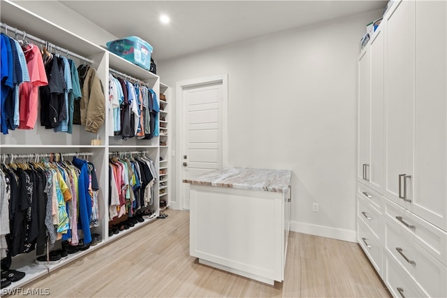 spacious closet with light hardwood / wood-style flooring