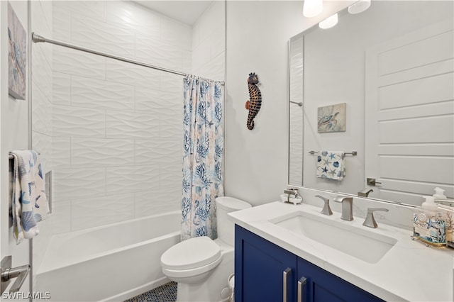 full bathroom featuring toilet, vanity, and shower / bath combo with shower curtain