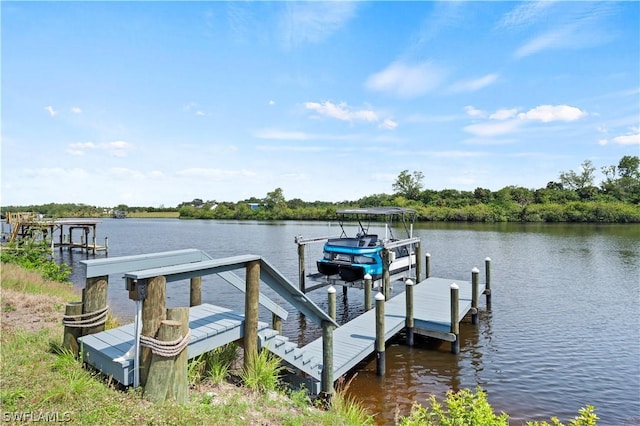 view of dock with a water view