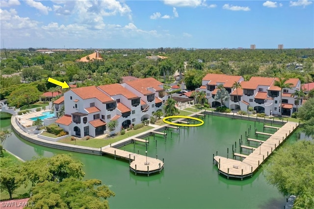 aerial view with a water view