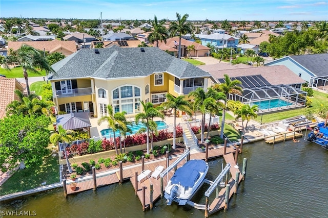 aerial view with a water view