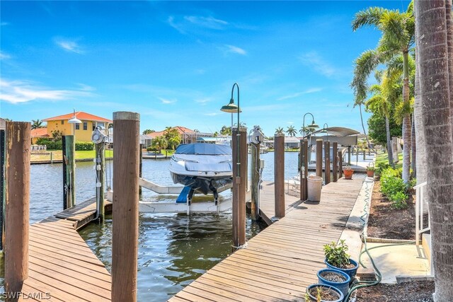 dock area with a water view