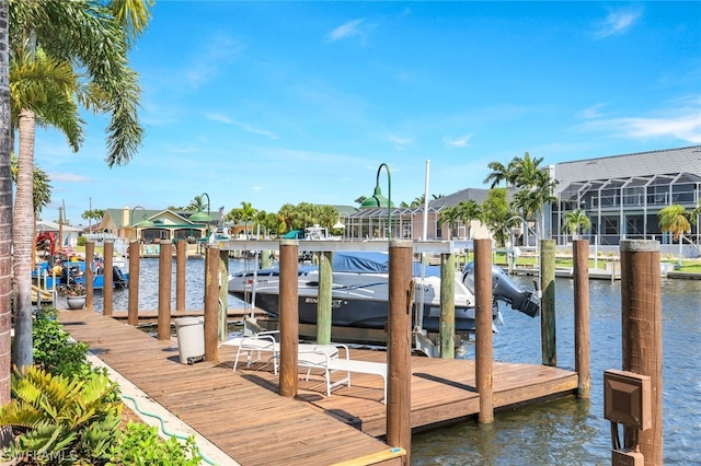 dock area with a water view