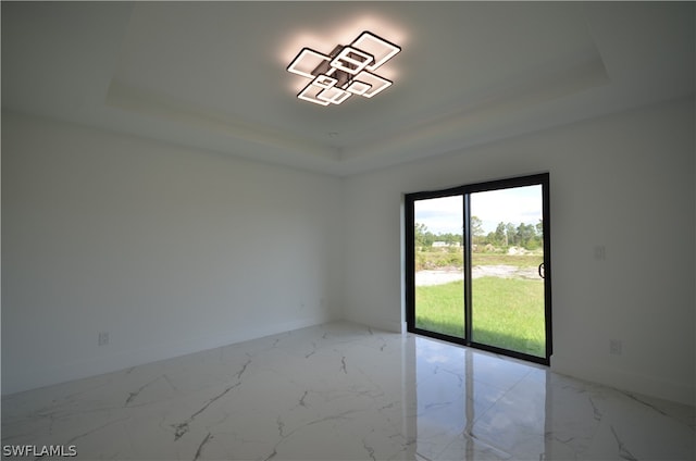 spare room with a tray ceiling and a healthy amount of sunlight