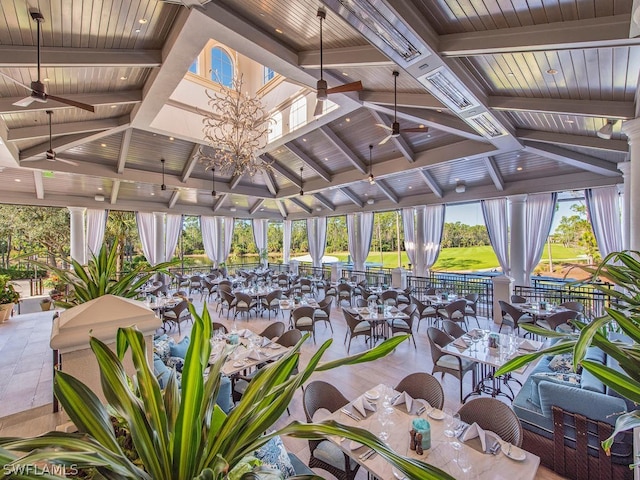 view of patio with a gazebo and ceiling fan