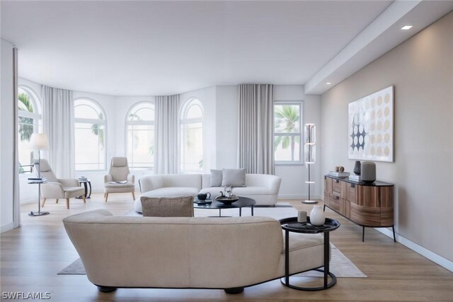 living room with hardwood / wood-style flooring