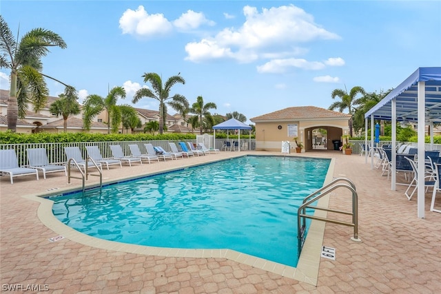 view of pool featuring a patio area and a gazebo