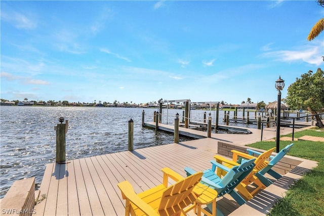 view of dock with a water view