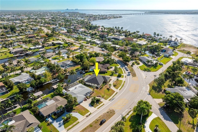 aerial view with a water view