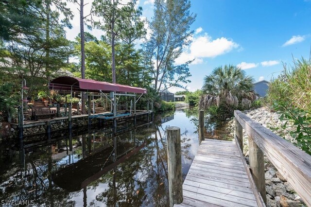 dock area with a water view