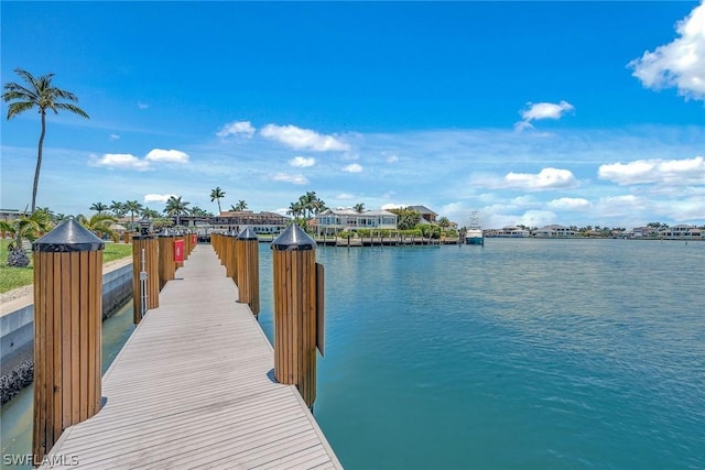 view of dock with a water view