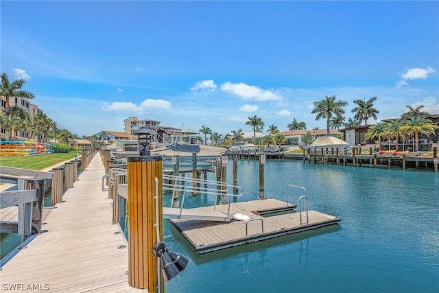 dock area with a water view