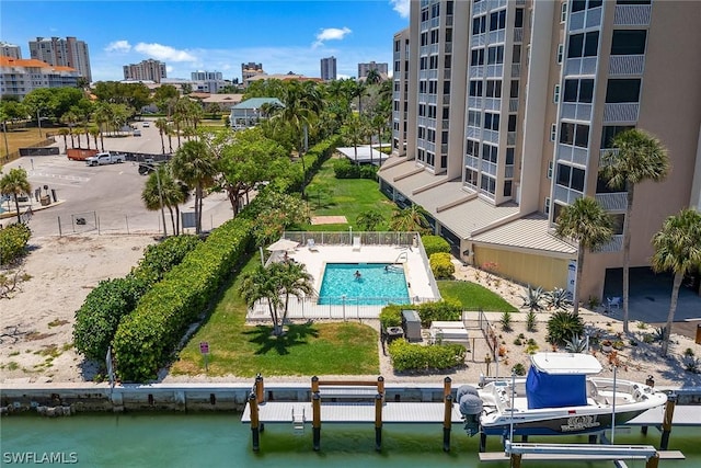 aerial view with a water view