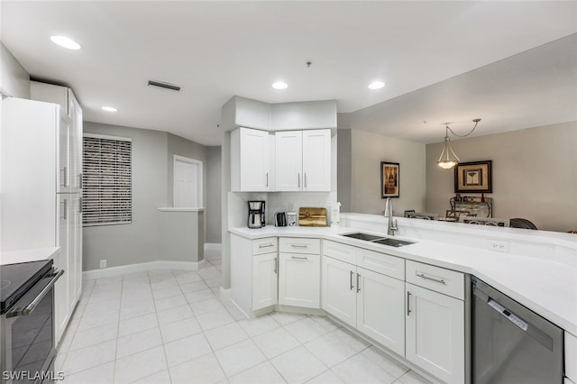 kitchen featuring white cabinetry, sink, black electric range oven, and stainless steel dishwasher