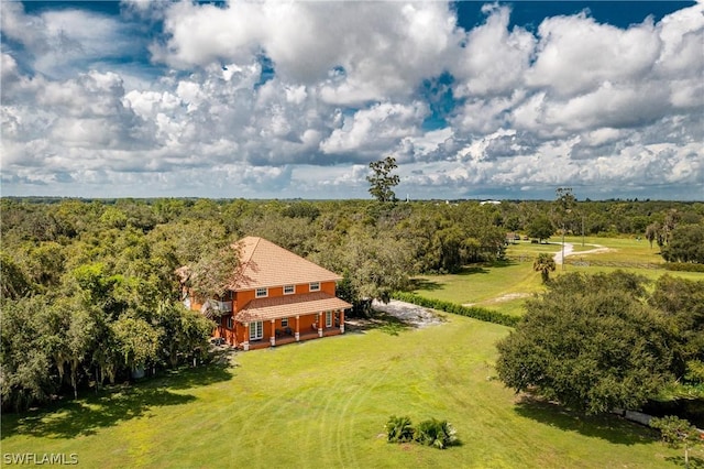 birds eye view of property featuring a rural view