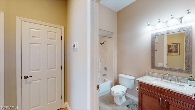 full bathroom with toilet, tile patterned flooring, vanity, and tub / shower combination