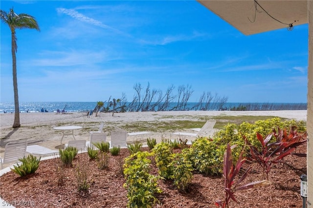 view of water feature with a beach view